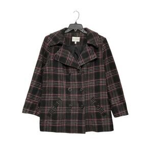 VTG Y2K Double Breasted Plaid Pea Coat Wool Blend Winter Size 0X 12/14W Plus